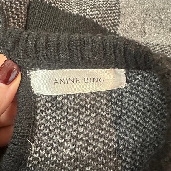 ANINE BING Plaid Sweater Wool Blend Crew Neck Chunky Knit Buffalo Check Boxy - Picture 12 of 14